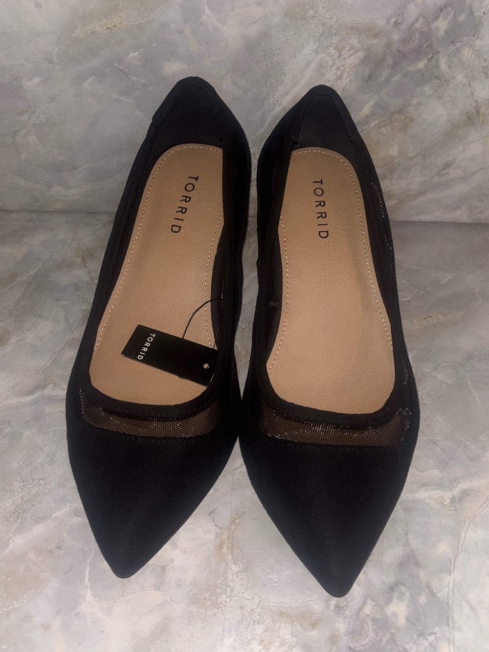 torrid Black Pointed Toe Flats with Mesh Trim
